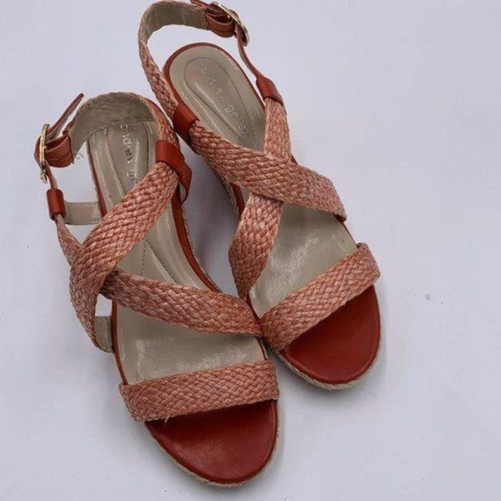 Andrew Geller Red Braided‎ Wedge Sandals Felda